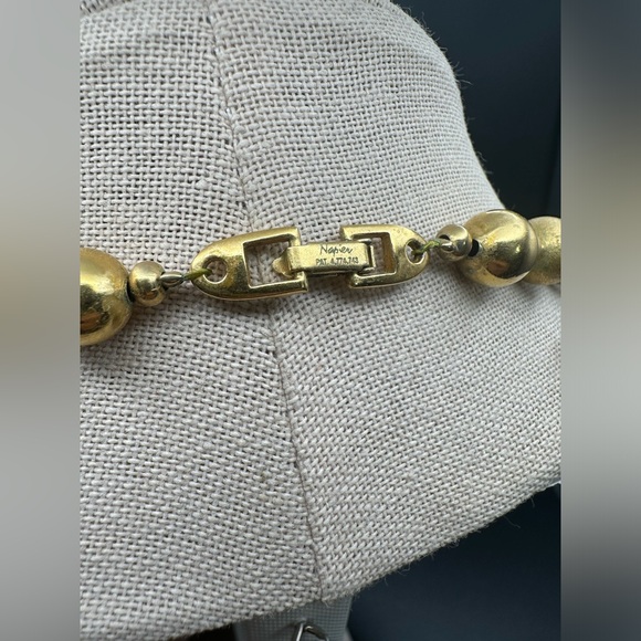 Vintage Signed Napier Gold Tone Textured Beaded/Ball Necklace 22" Drop - Picture 8 of 10